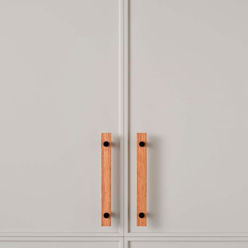 Lenah 160mm Cabinet Handle Tasmanian Oak Face Caps Matt Black