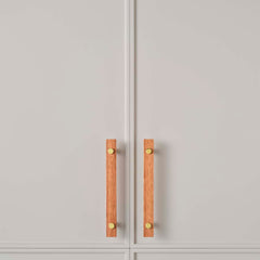 Lenah 160mm Cabinet Handle Tasmanian Oak Face Caps Polished Gold