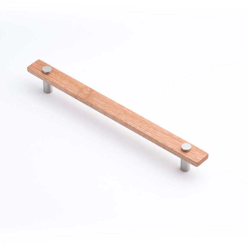 Lenah 224mm Cabinet Handle Tasmanian Oak Face Caps Satin Chrome