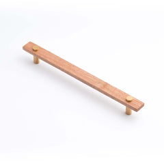 Lenah 224mm Cabinet Handle Tasmanian Oak Face Caps Brushed Gold