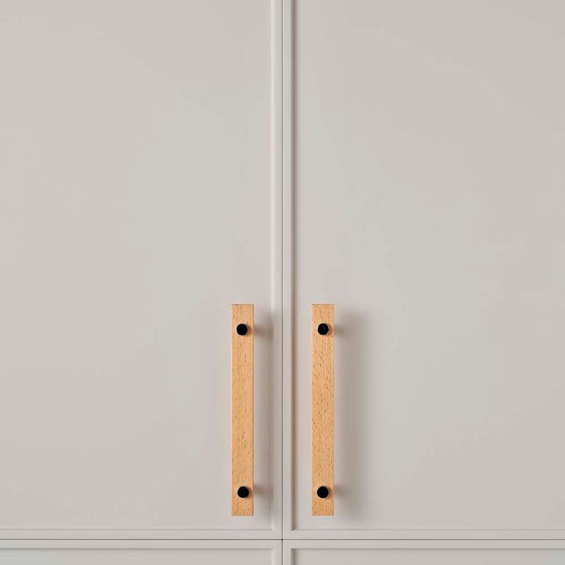 Lenah 160mm Cabinet Handle European Beech Face Caps Matt Black