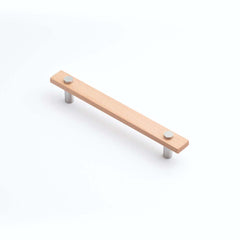 Lenah 160mm Cabinet Handle European Beech Face Caps Satin Chrome