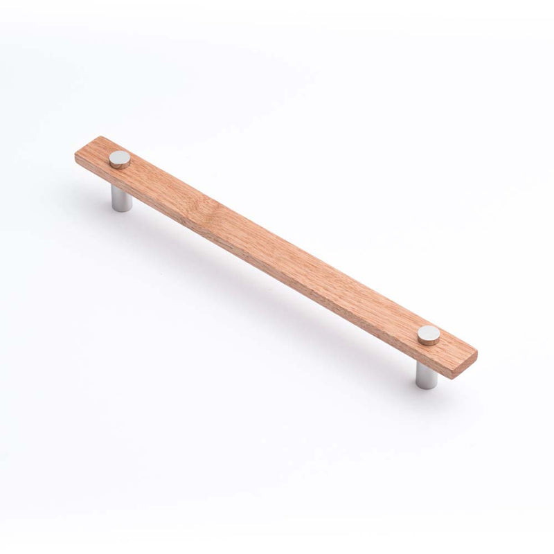 Lenah 224mm Cabinet Handle Tasmanian Oak Face Caps Polished Chrome