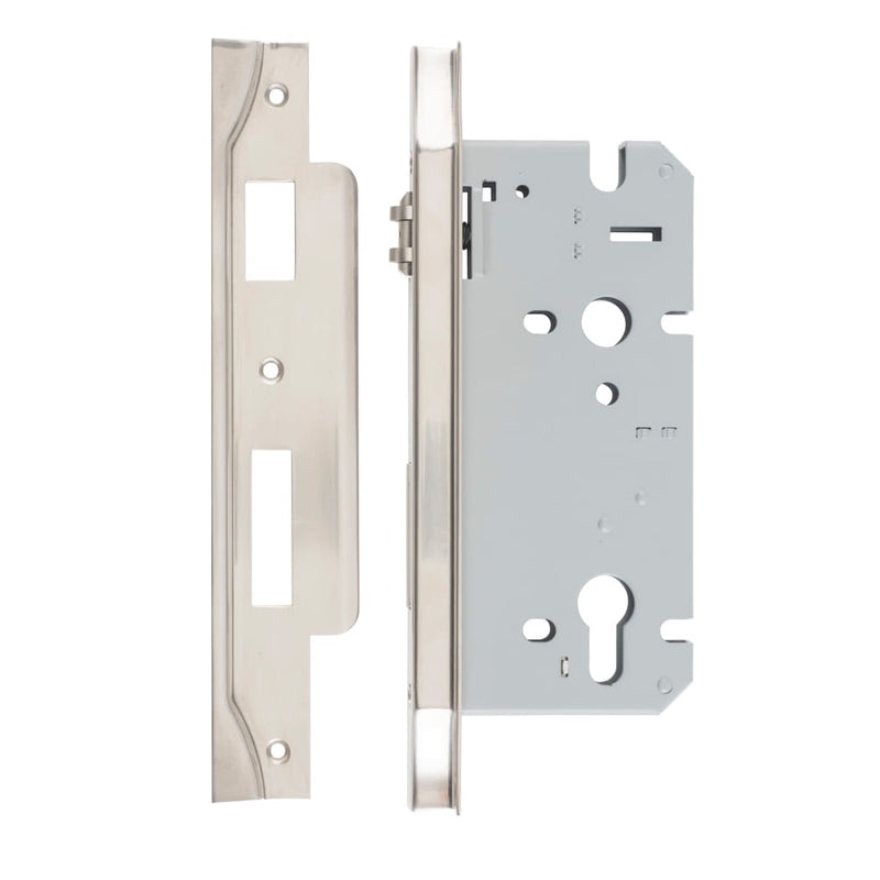 Mortice Lock Roller Euro Rebated Satin Nickel CTC85mm Backset 60mm