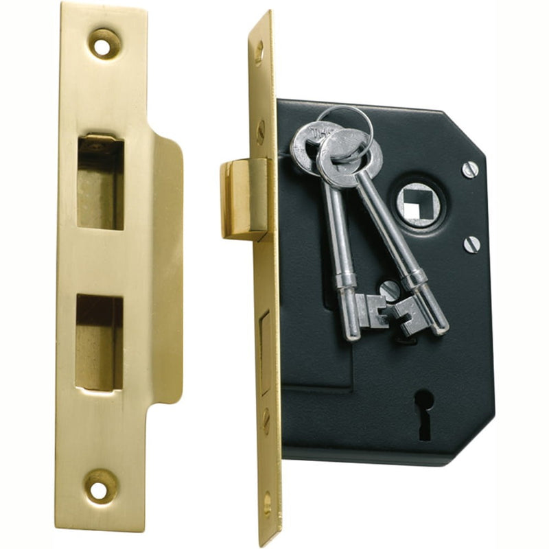 Mortice Lock 3 Lever Polished Brass CTC57mm Backset 44mm