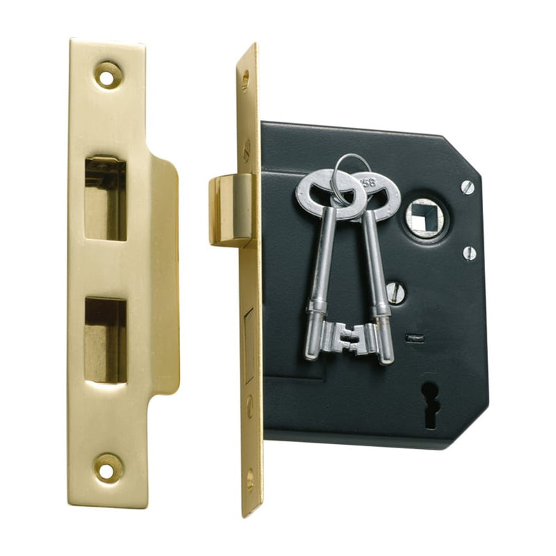 Mortice Lock 3 Lever Polished Brass CTC57mm Backset 57mm