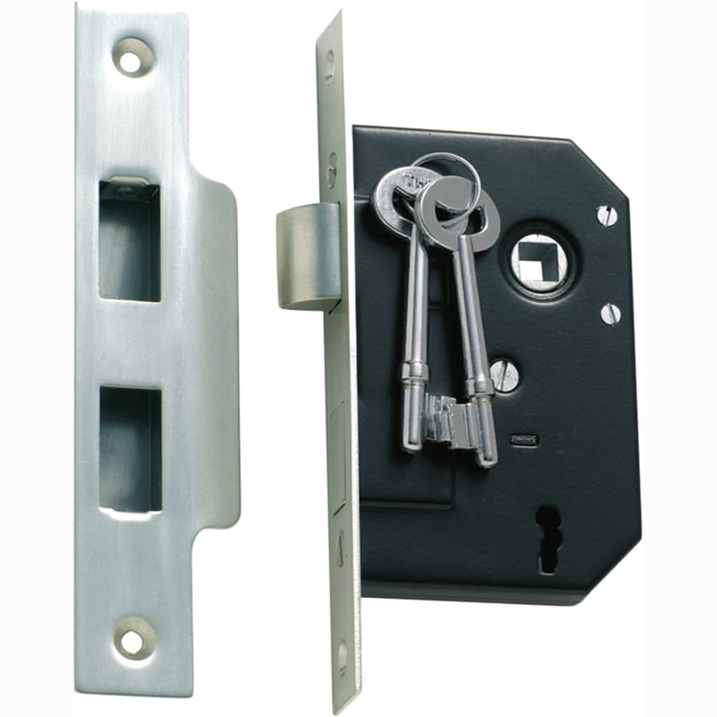 Mortice Lock 3 Lever Satin Chrome CTC57mm Backset 44mm