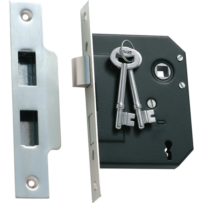 Mortice Lock 3 Lever Satin Chrome CTC57mm Backset 57mm
