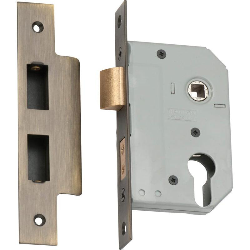 Mortice Lock Euro Antique Brass CTC47.5mm Backset 46mm