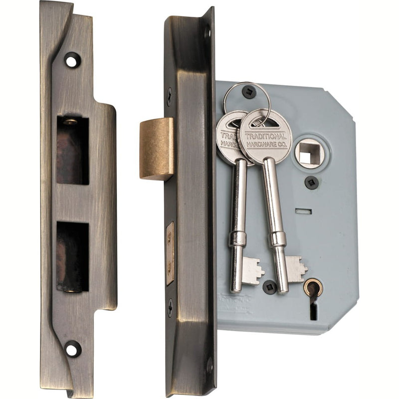 Mortice Lock 5 Lever Rebated Antique Brass CTC57mm Backset 57mm