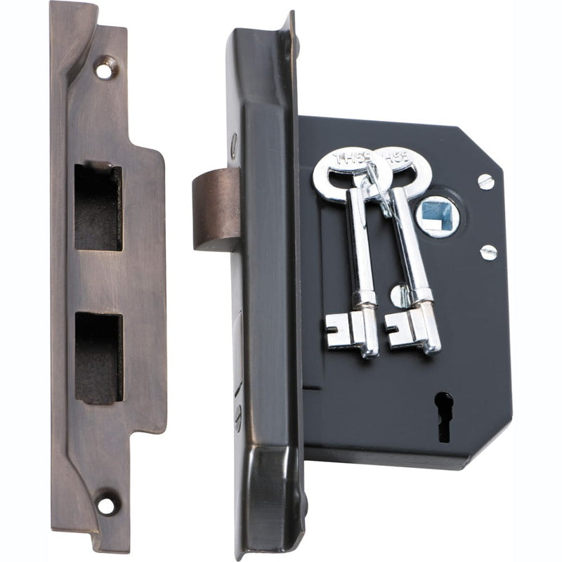 Mortice Lock 3 Lever Rebated Antique Brass CTC57mm Backset 57mm