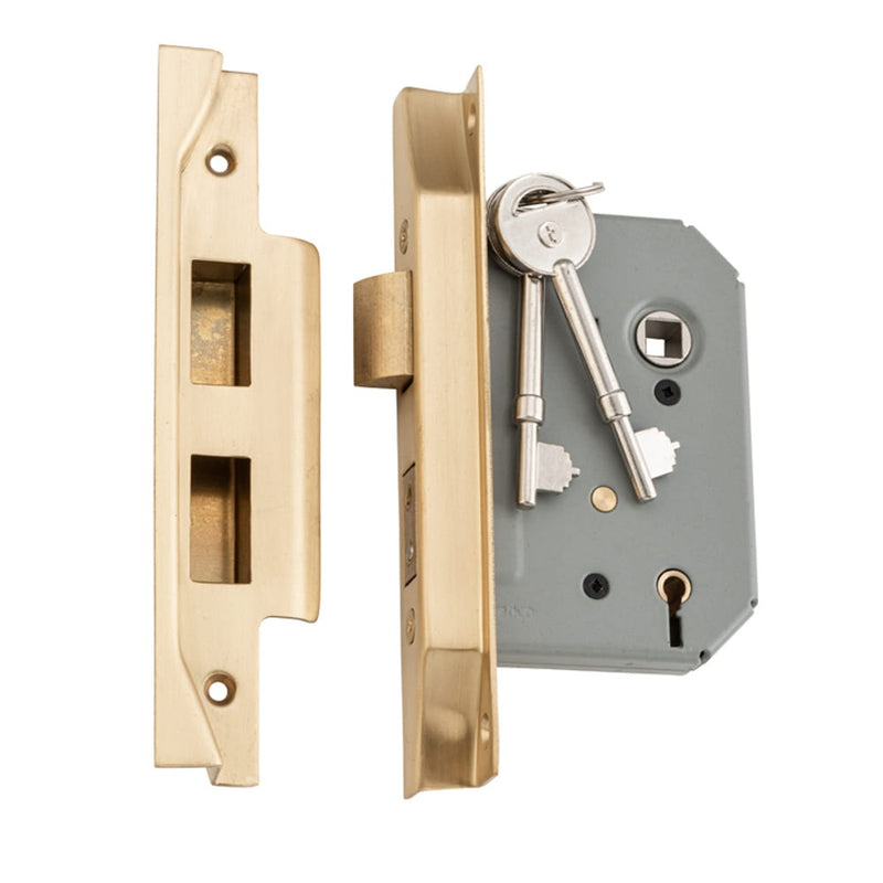 Mortice Lock 5 Lever Rebated Satin Brass CTC57mm Backset 57mm