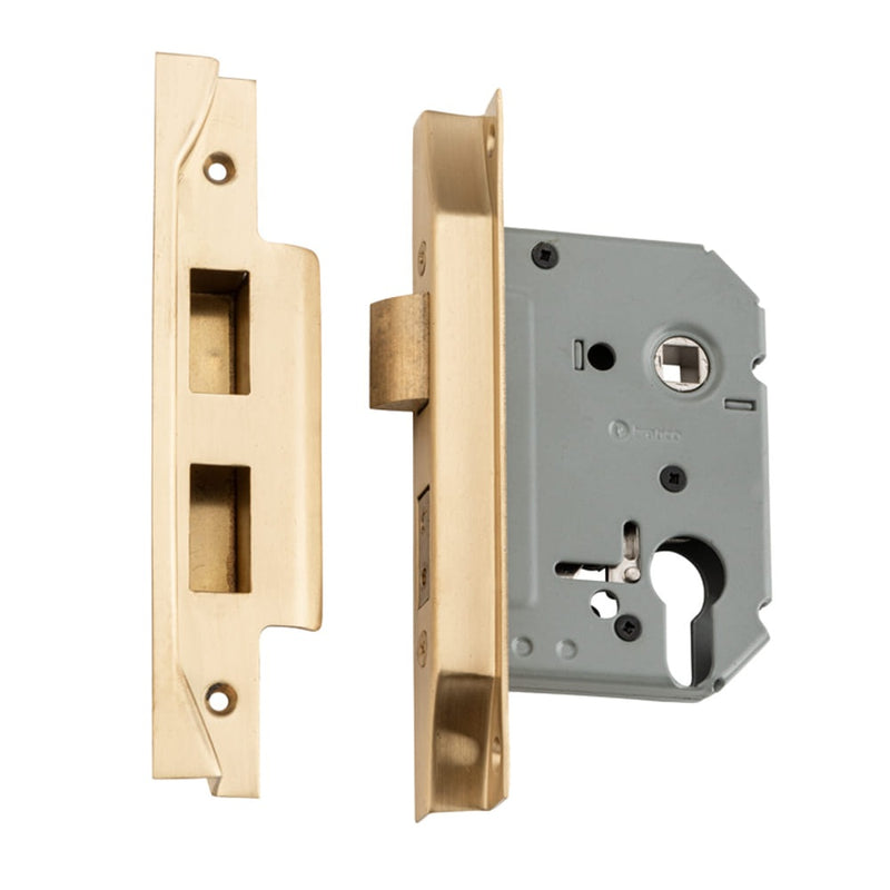 Mortice Lock Euro Rebated Satin Brass CTC47.5mm Backset 57mm