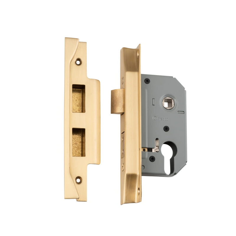 Mortice Lock Euro Rebated Satin Brass CTC47.5mm Backset 46mm