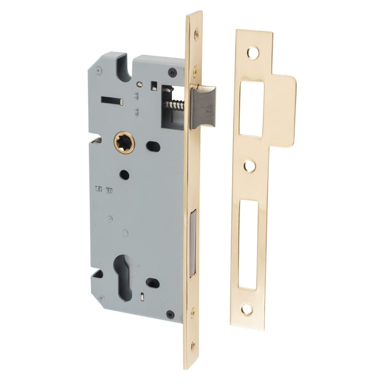 Mortice Lock Euro Polished Brass CTC85mm Backset 45mm