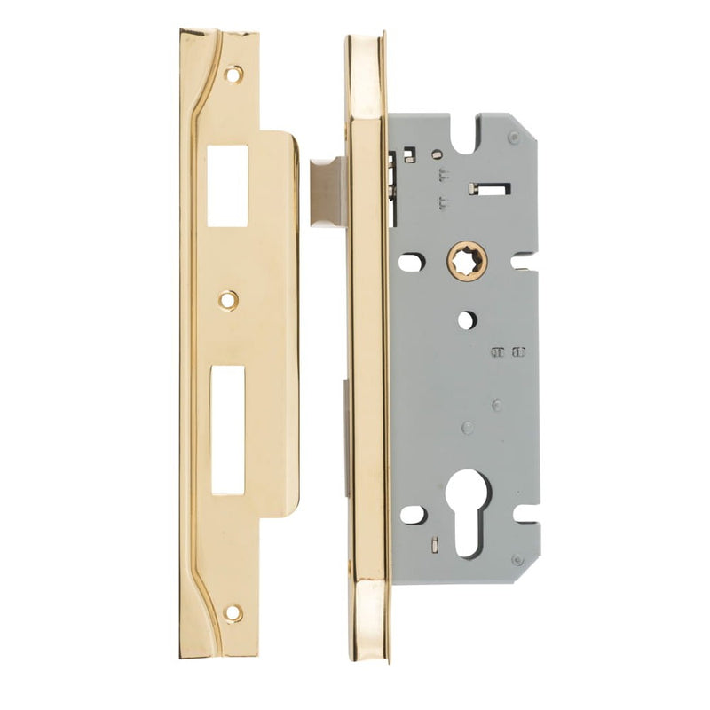Mortice Lock Euro Rebated Polished Brass CTC85mm Backset 45mm