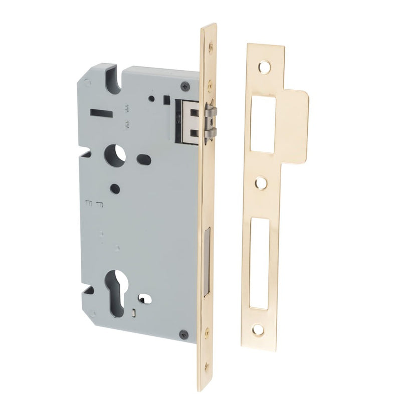 Mortice Lock Roller Euro Polished Brass CTC85mm Backset 60mm