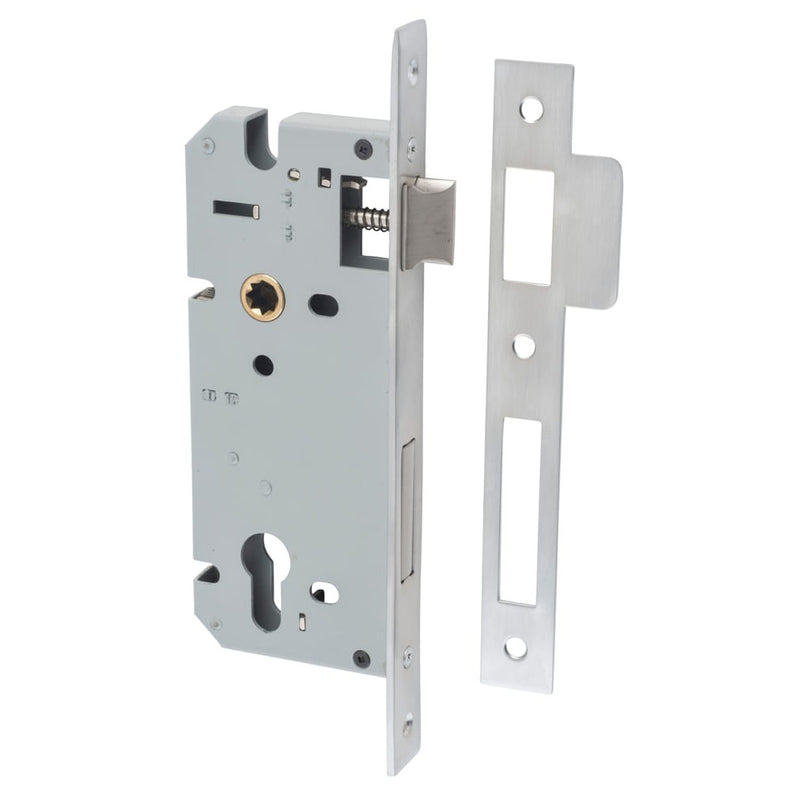 Mortice Lock Euro Brushed Chrome CTC85mm Backset 45mm