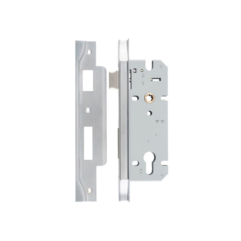 Mortice Lock Euro Rebated Brushed Chrome CTC85mm Backset 45mm