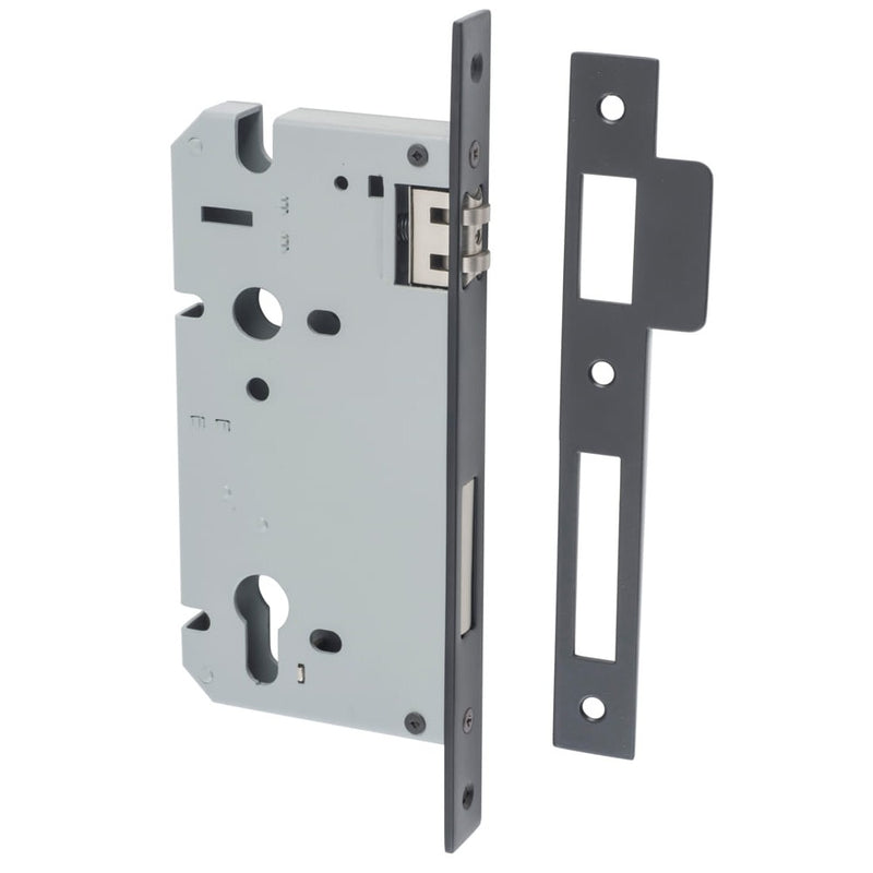 Mortice Lock Roller Euro Matt Black CTC85mm Backset 60mm
