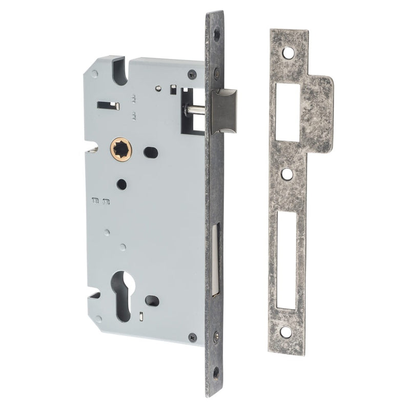 Mortice Lock Euro Distressed Nickel CTC85mm Backset 60mm