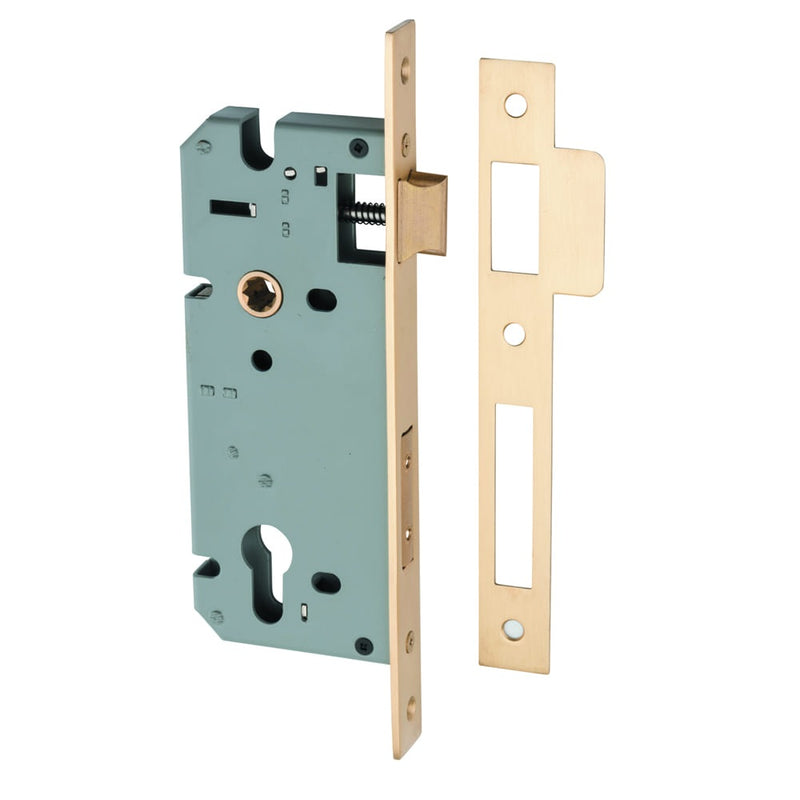 Mortice Lock Euro Brushed Brass CTC85mm Backset 45mm