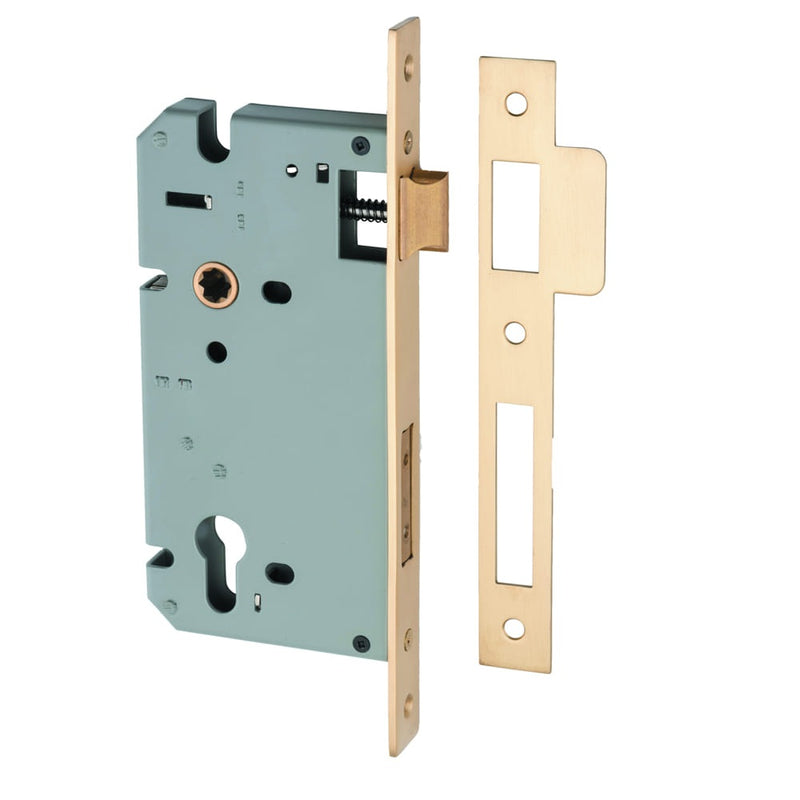 Mortice Lock Euro Brushed Brass CTC85mm Backset 60mm