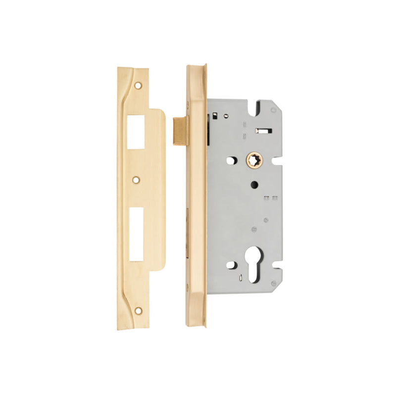 Mortice Lock Euro Rebated Brushed Brass CTC85mm Backset 60mm