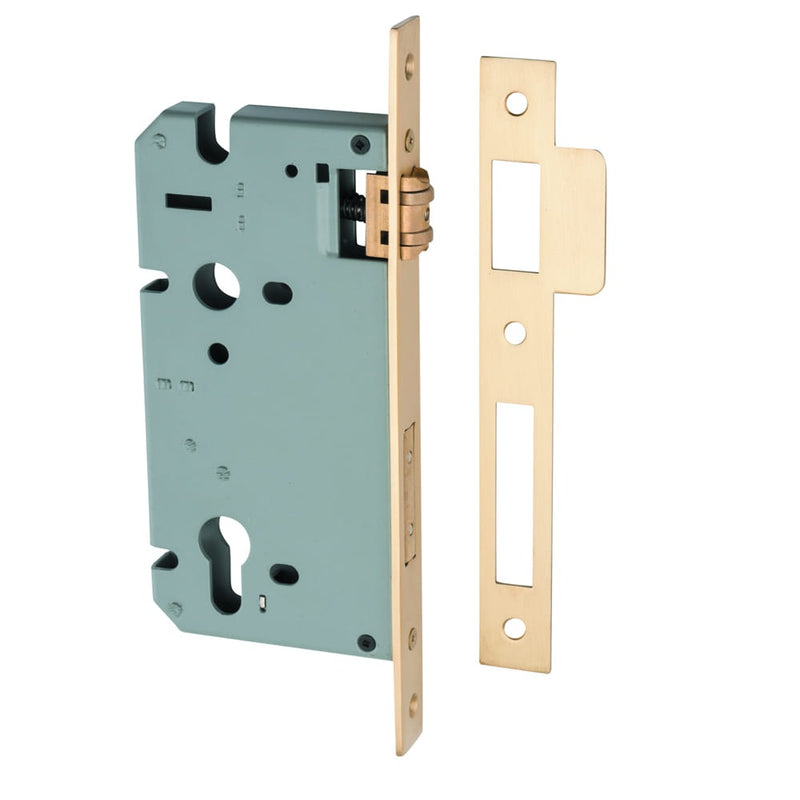 Mortice Lock Roller Euro Brushed Brass CTC85mm Backset 60mm