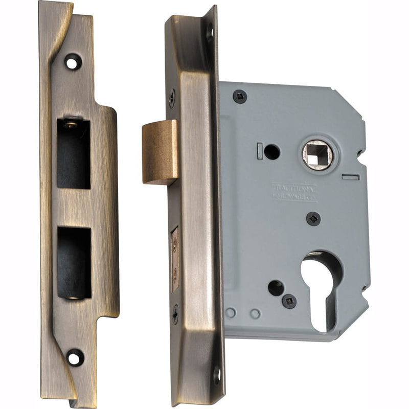 Mortice Lock Euro Rebated Antique Brass CTC47.5mm Backset 57mm