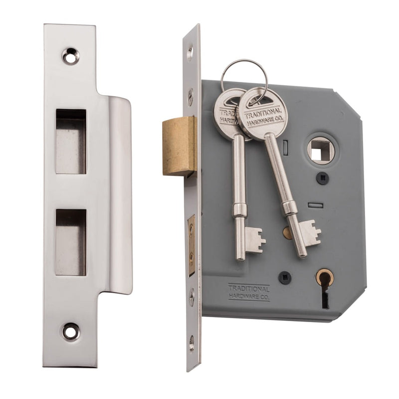 Mortice Lock 5 Lever Polished Nickel CTC57mm Backset 57mm
