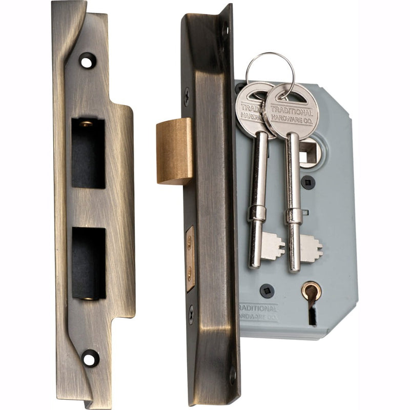 Mortice Lock 5 Lever Rebated Antique Brass CTC57mm Backset 46mm