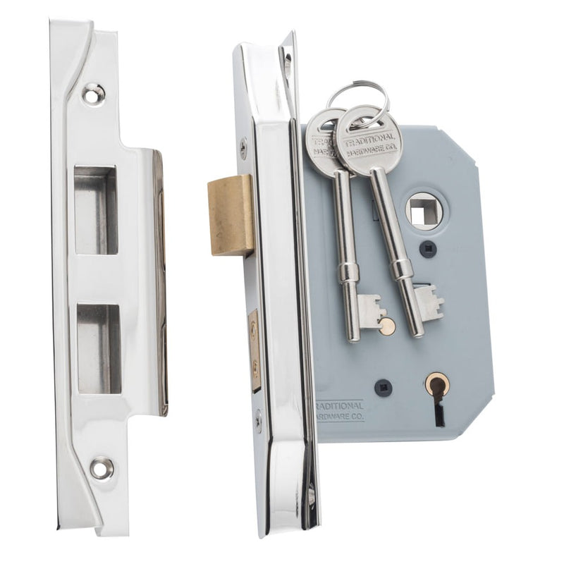 Mortice Lock 5 Lever Rebated Polished Nickel CTC57mm Backset 57mm