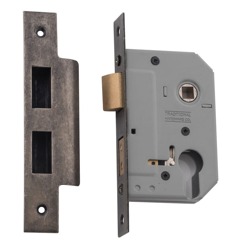 Mortice Lock Euro Rumbled Nickel CTC47.5mm Backset 46mm