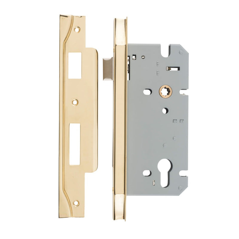 Mortice Lock Euro Rebated Polished Brass CTC85mm Backset 60mm
