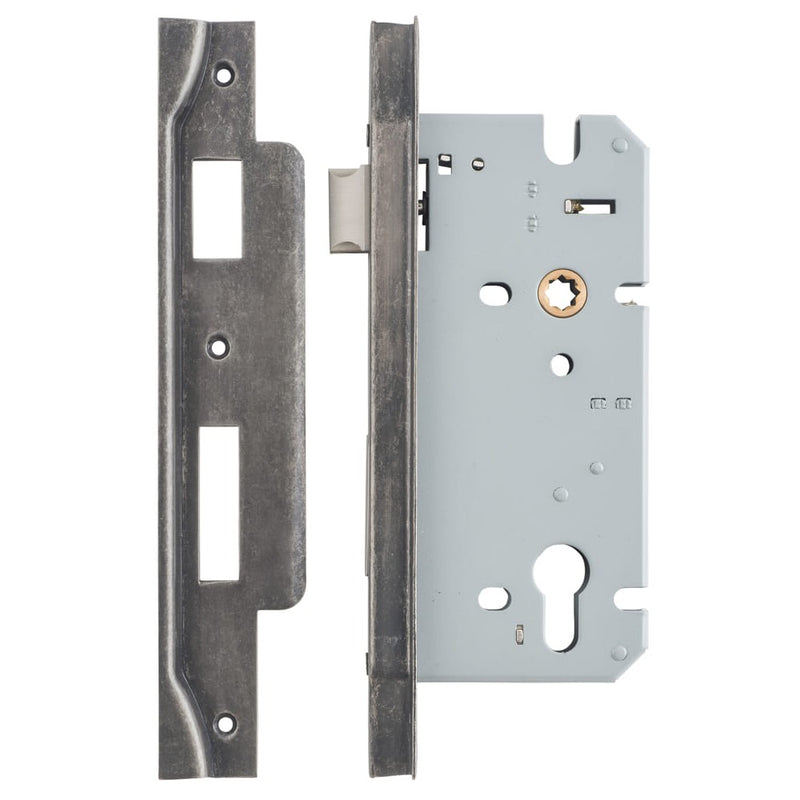 Mortice Lock Euro Rebated Distressed Nickel CTC85mm Backset 60mm