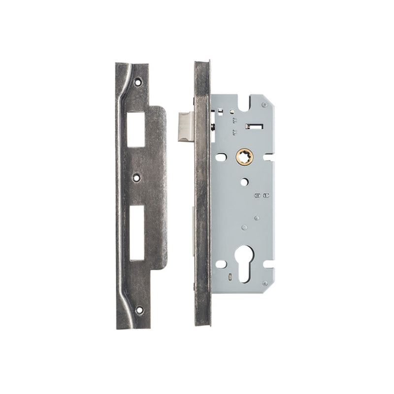 Mortice Lock Euro Rebated Distressed Nickel CTC85mm Backset 45mm