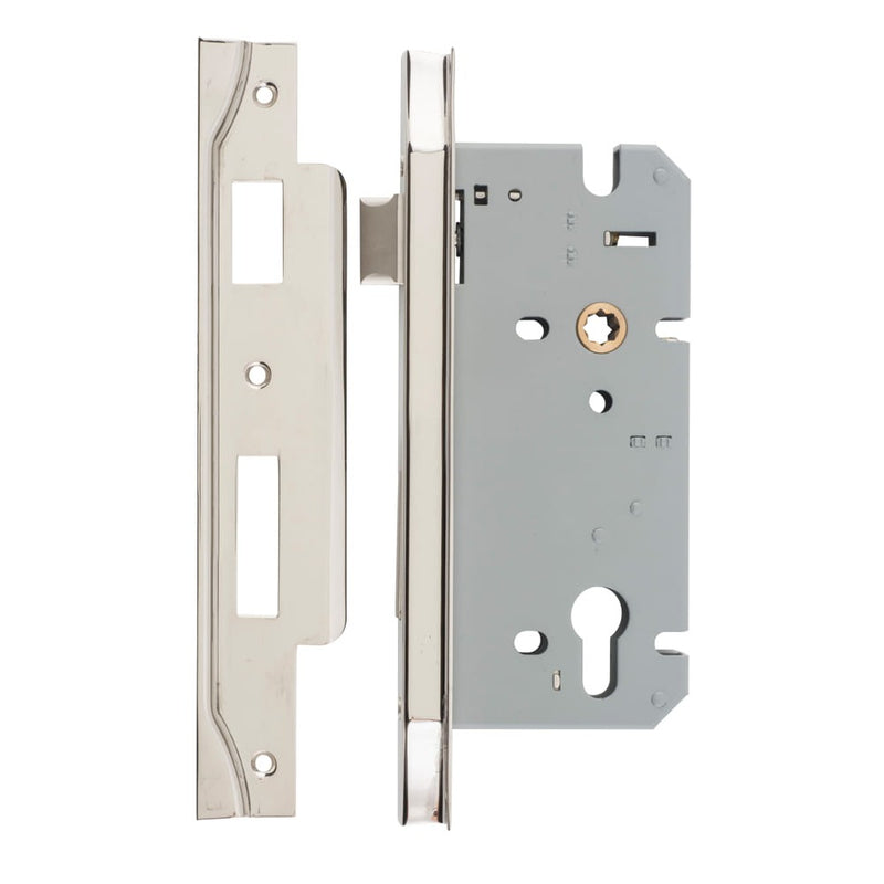 Mortice Lock Euro Rebated Polished Nickel CTC85mm Backset 60mm