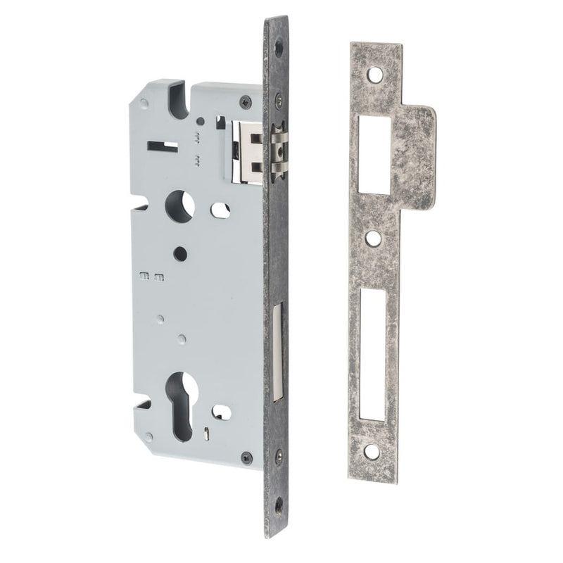 Mortice Lock Roller Euro Distressed Nickel CTC85mm Backset 45mm