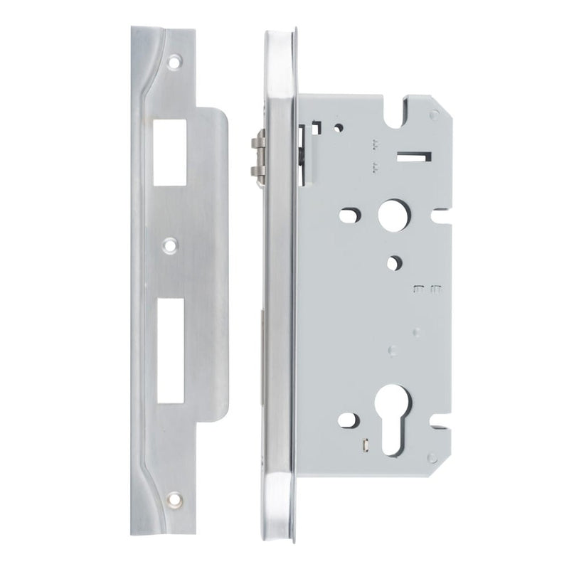 Mortice Lock Roller Euro Rebated Brushed Chrome CTC85mm Backset 60mm