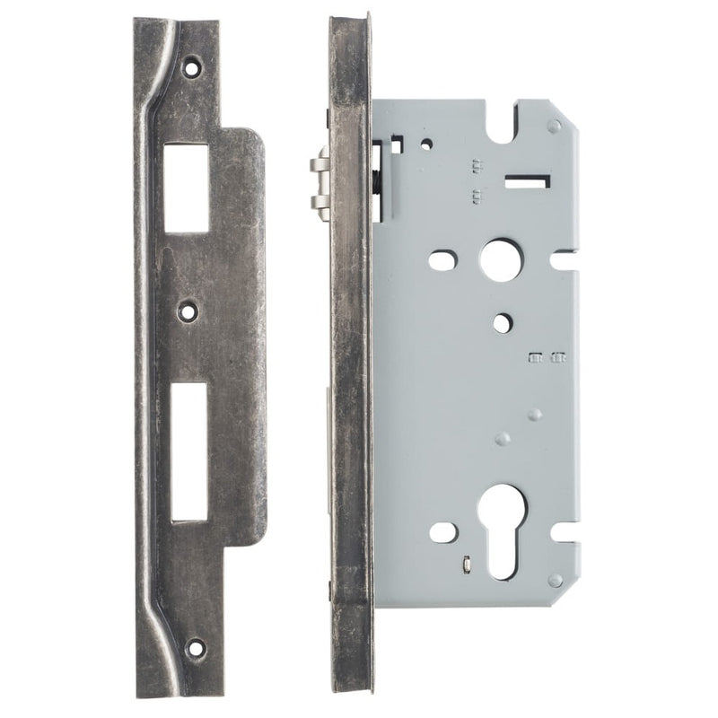 Mortice Lock Roller Euro Rebated Distressed Nickel CTC85mm Backset 60mm