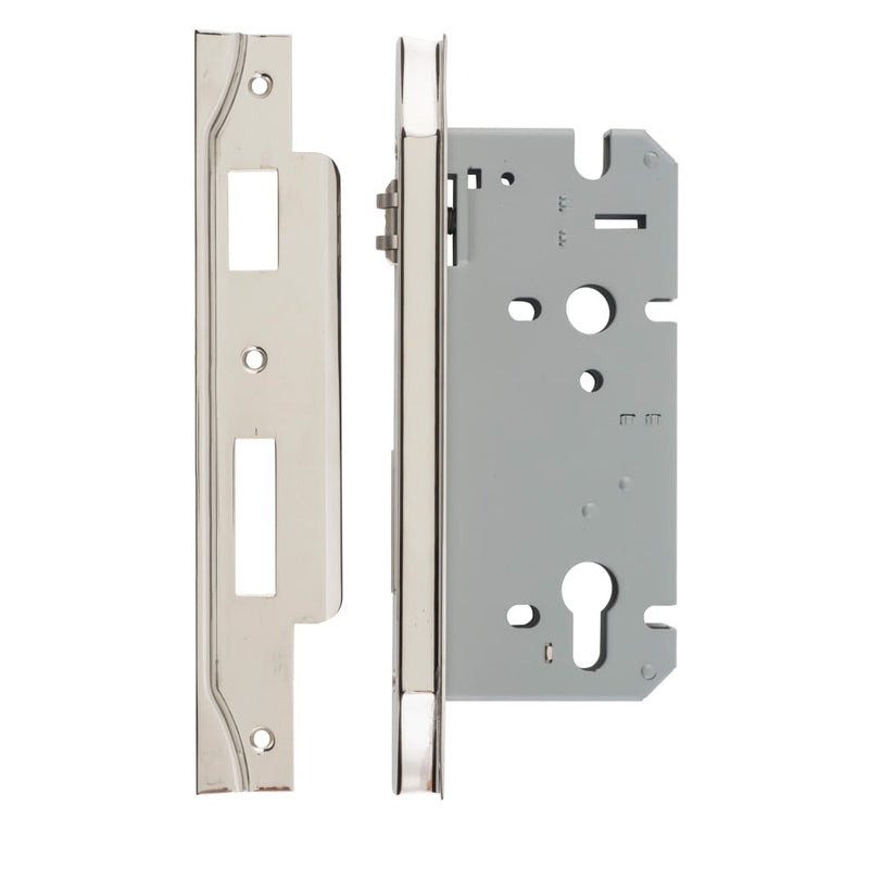 Mortice Lock Roller Euro Rebated Polished Nickel CTC85mm Backset 60mm