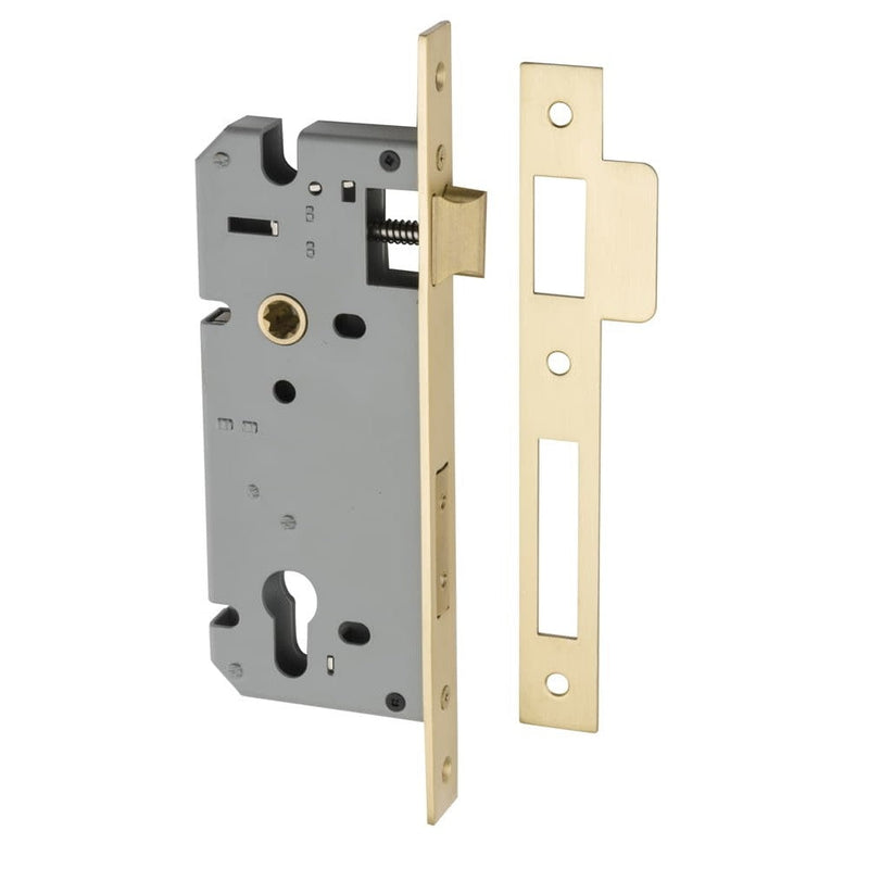 Mortice Lock Euro Brushed Gold PVD CTC85mm Backset 45mm