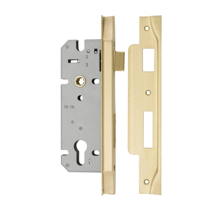 Mortice Lock Euro Rebated Brushed Gold PVD CTC85mm Backset 45mm
