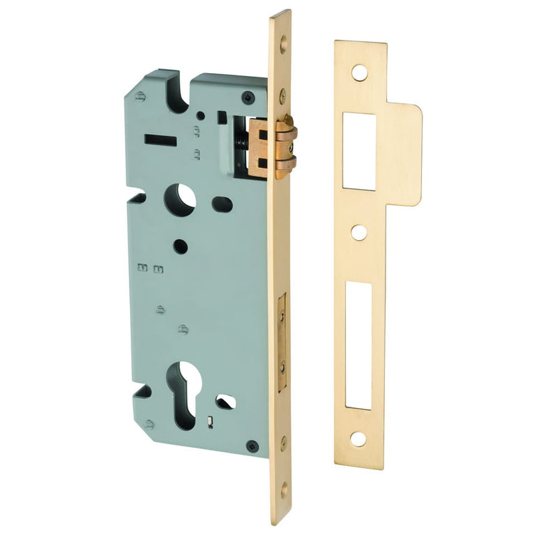 Mortice Lock Roller Euro Brushed Gold PVD CTC85mm Backset 45mm