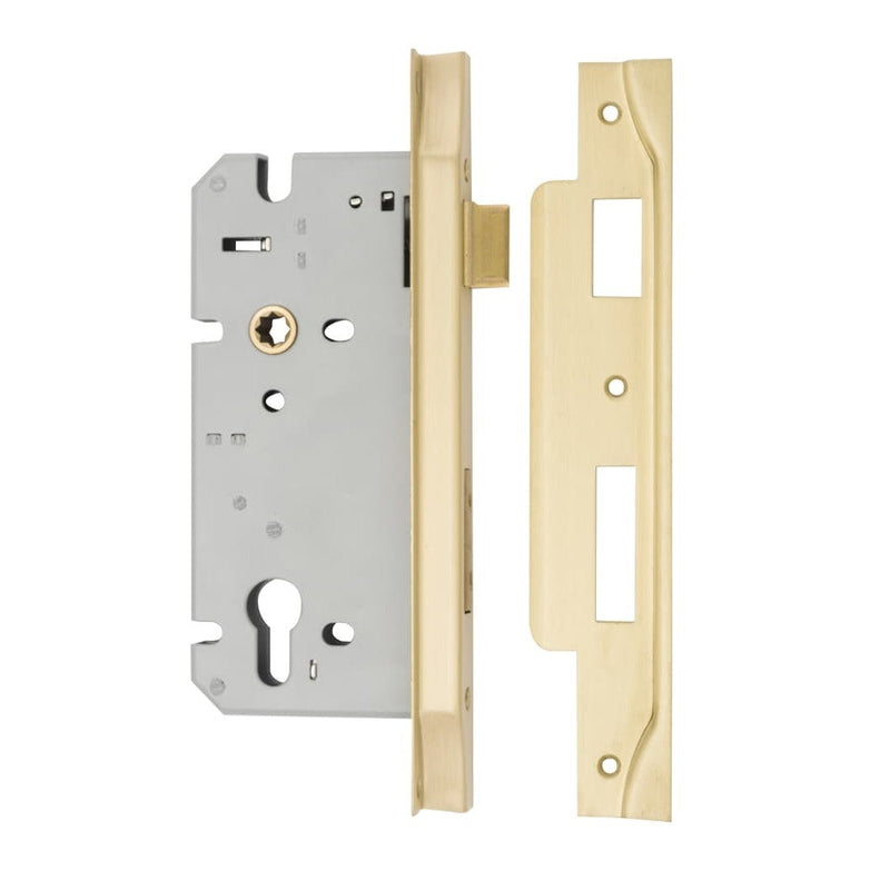 Mortice Lock Euro Rebated Brushed Gold PVD CTC85mm Backset 60mm