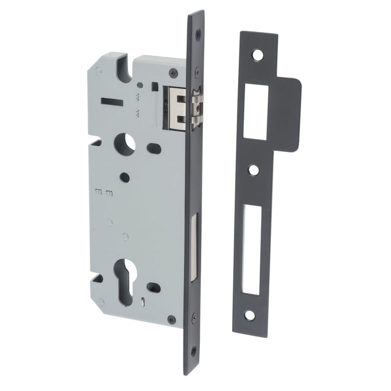 Mortice Lock Roller Euro Matt Black CTC85mm Backset 45mm