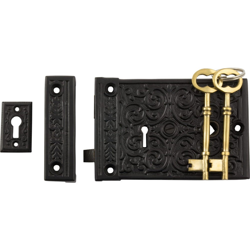 Rim Lock Ornate Matt Black