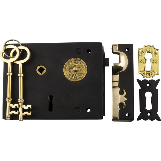 Rim Lock Carpenters Left Hand Unlacquered Brass Antique Finish ...