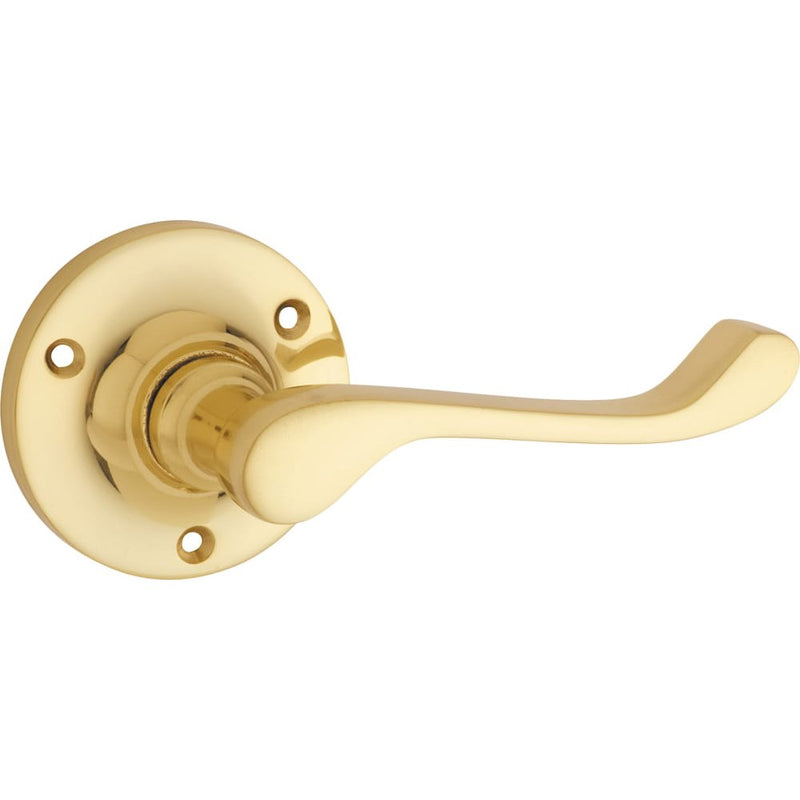 Door Lever Victorian Round Rose Pair Polished Brass